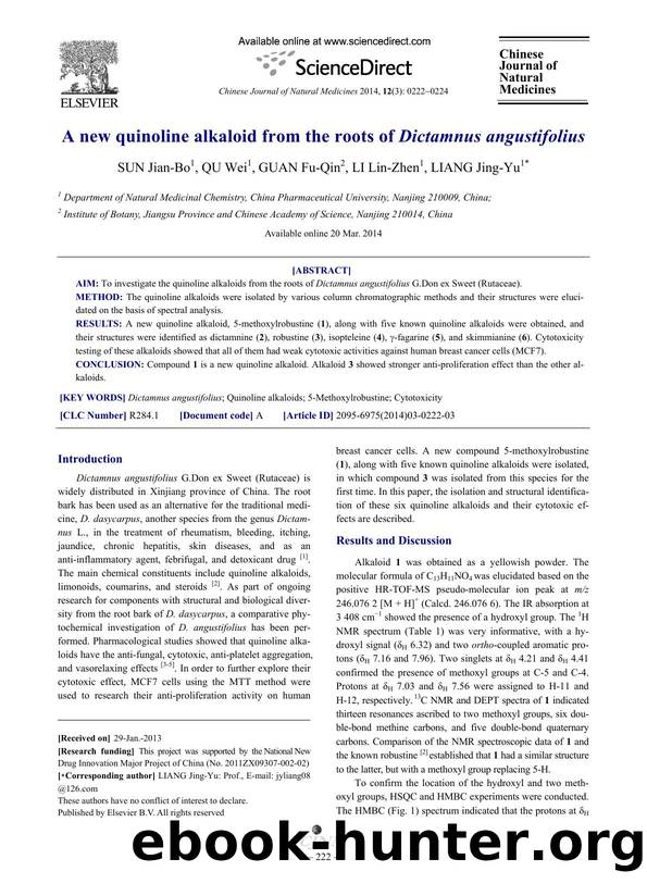 A new quinoline alkaloid from the roots of Dictamnus angustifolius by Jian-Bo SUN & Wei QU & Fu-Qin GUAN & Lin-Zhen LI & Jing-Yu LIANG