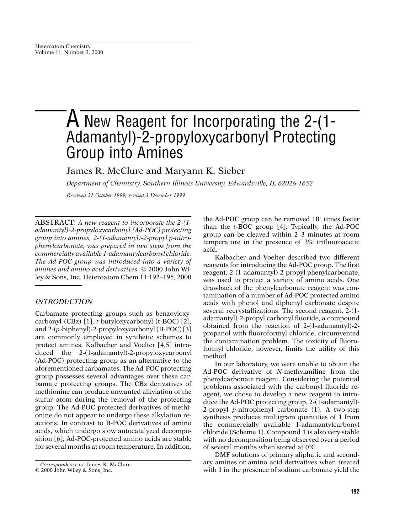 A new reagent for incorporating the 2-(1-adamantyl)-2-propyloxycarbonyl protecting group into amines by Unknown