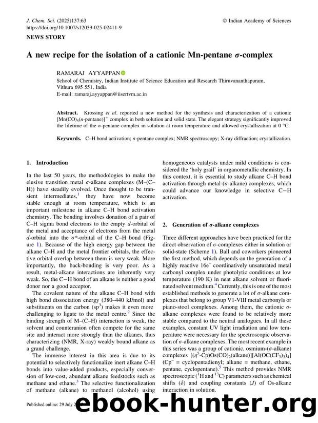 A new recipe for the isolation of a cationic Mn-pentane Ï-complex by Ramaraj Ayyappan