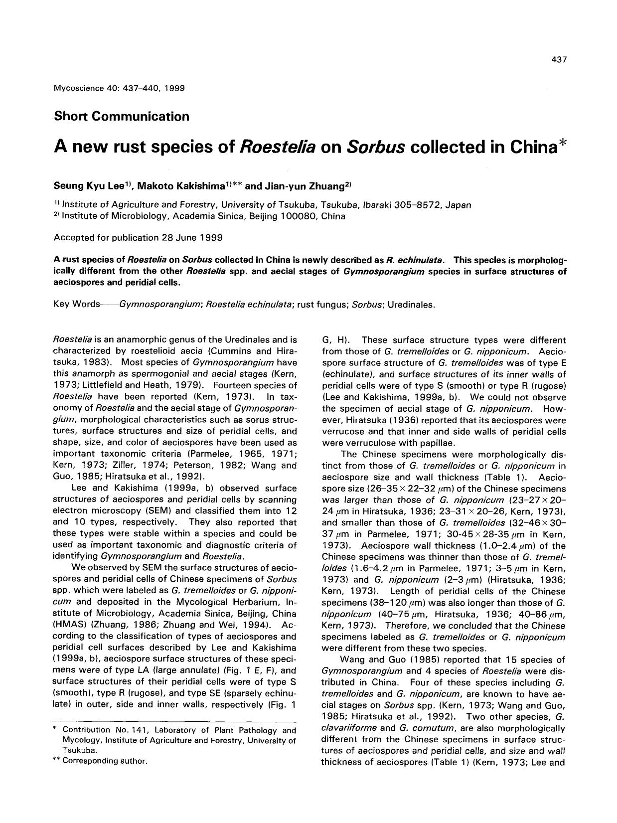 A new rust species of <Emphasis Type="Italic">Roestelia <Emphasis> on <Emphasis Type="Italic">Sorbus <Emphasis> collected in China by Unknown