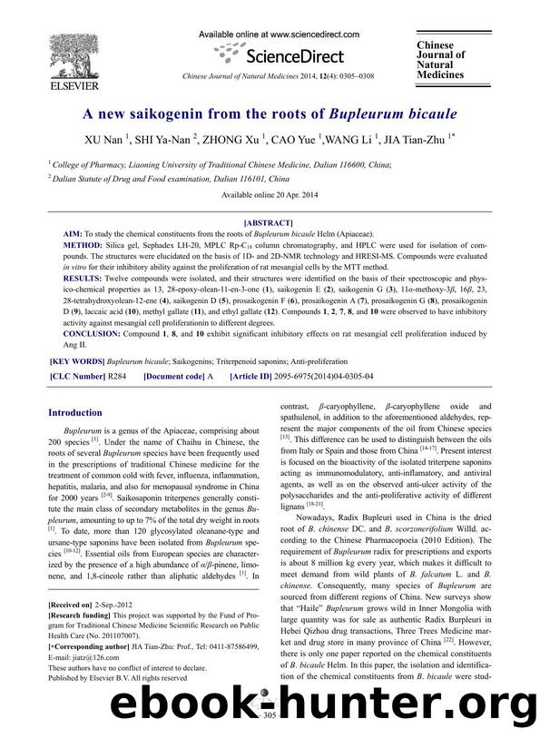 A new saikogenin from the roots of Bupleurum bicaule by Nan XU & Ya-Nan SHI & Xu ZHONG & Yue CAO & Li WANG & Tian-Zhu JIA