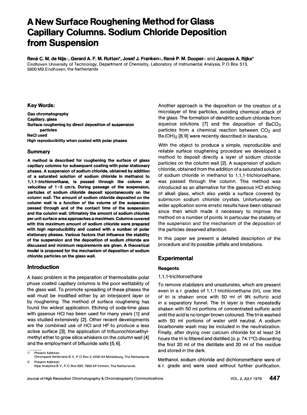 A new surface roughening method for glass capillary columns. Sodium chloride deposition from suspension by Unknown