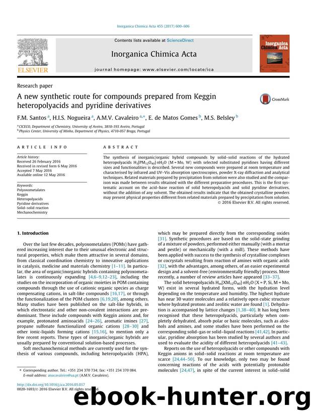 A new synthetic route for compounds prepared from Keggin heteropolyacids and pyridine derivatives by F.M. Santos & H.I.S. Nogueira & A.M.V. Cavaleiro & E. de Matos Gomes & M.S. Belsley