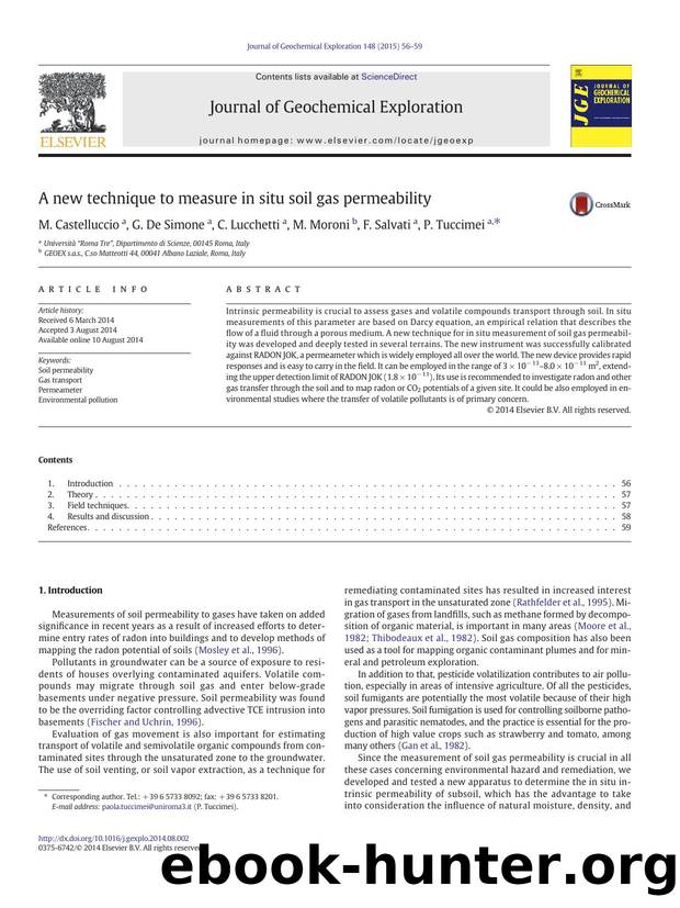 A new technique to measure in situ soil gas permeability by M. Castelluccio & G. De Simone & C. Lucchetti & M. Moroni & F. Salvati & P. Tuccimei