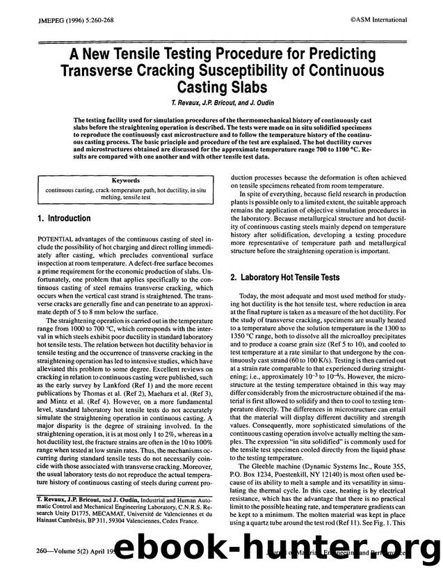 A new tensile testing procedure for predicting transverse cracking susceptibility of continuous casting slabs by Unknown