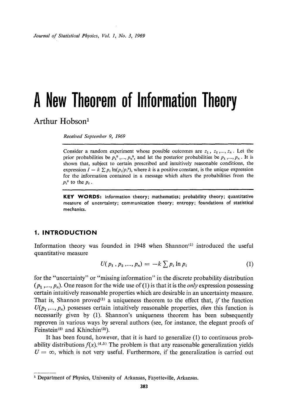 A new theorem of information theory by Unknown