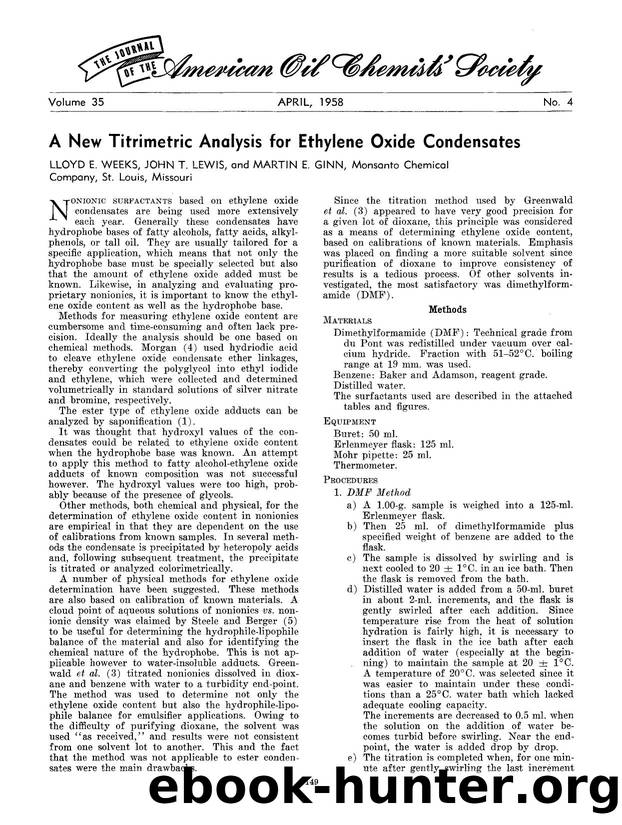 A new titrimetric analysis for ethylene oxide condensates by Unknown