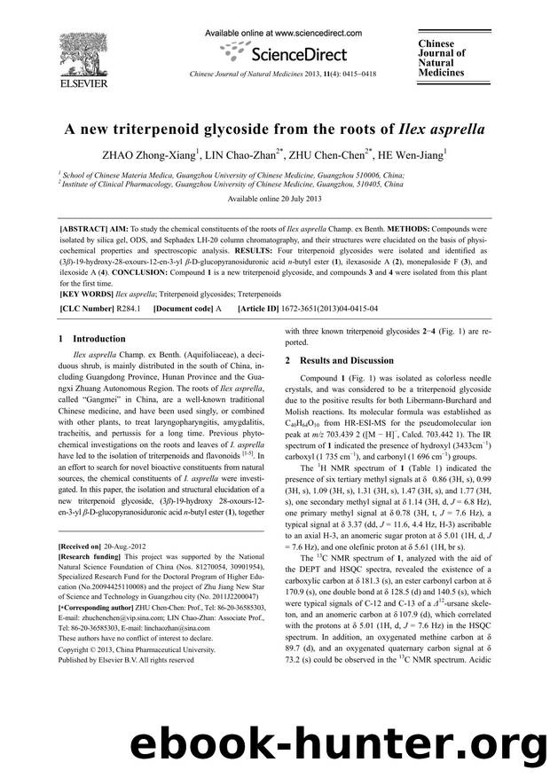 A new triterpenoid glycoside from the roots of Ilex asprella by Zhong-Xiang ZHAO & Chao-Zhan LIN & Chen-Chen ZHU & Wen-Jiang HE