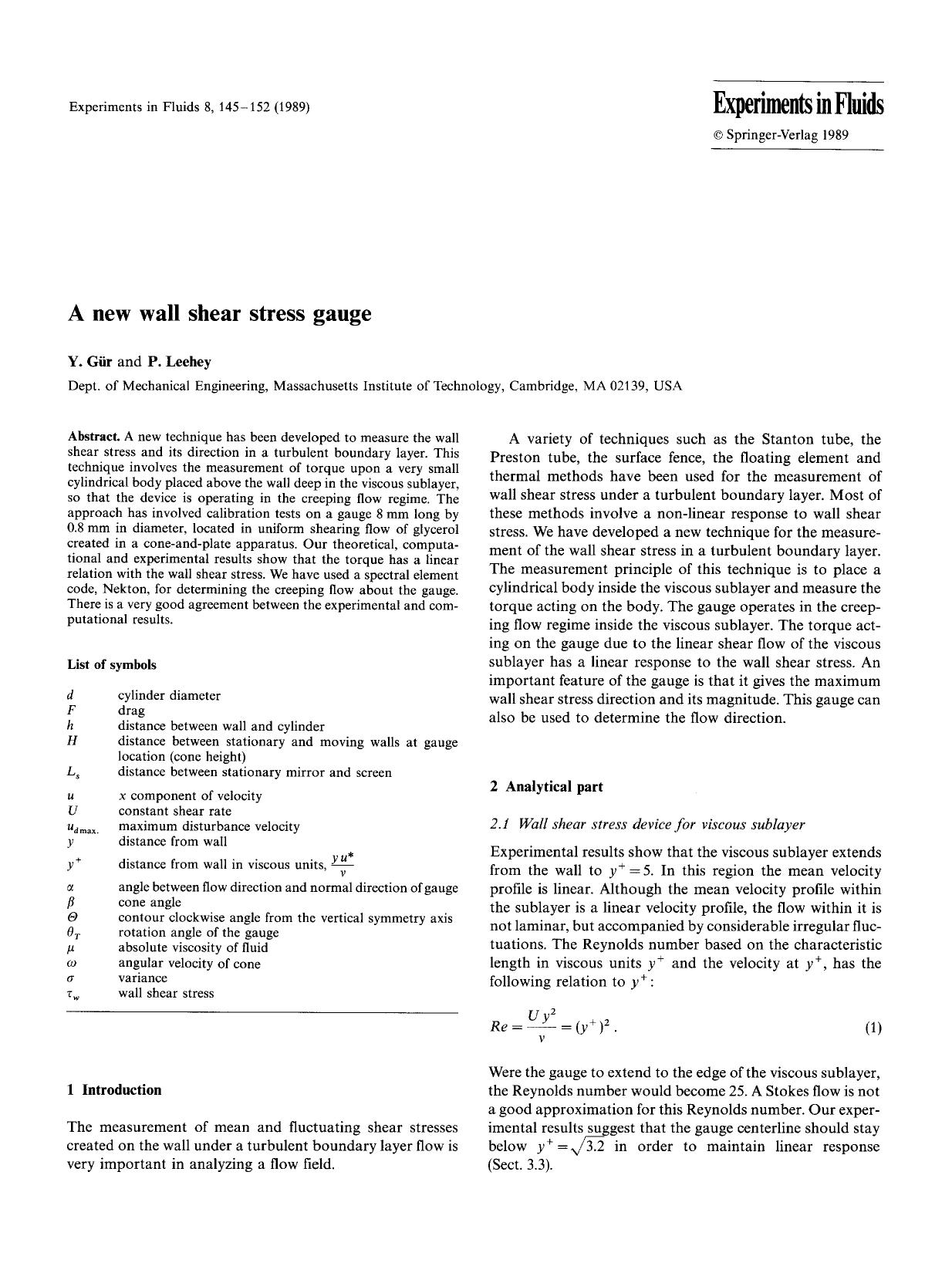 A new wall shear stress gauge by Unknown