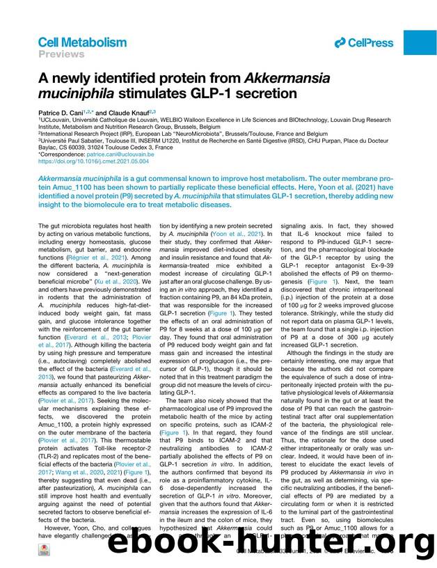 A newly identified protein from Akkermansia muciniphila stimulates GLP-1 secretion by Patrice D. Cani & Claude Knauf