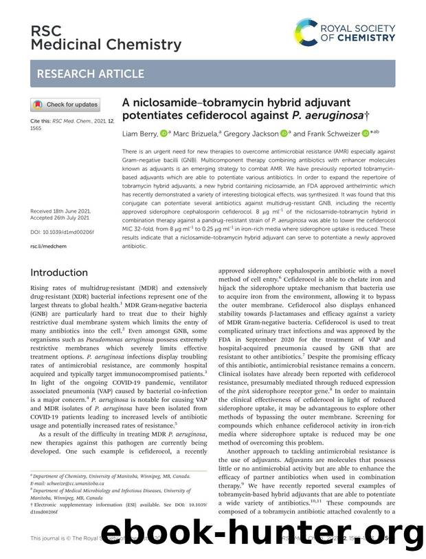 A niclosamideâtobramycin hybrid adjuvant potentiates cefiderocol against P. aeruginosa by Liam Berry & Marc Brizuela & Gregory Jackson & Frank Schweizer