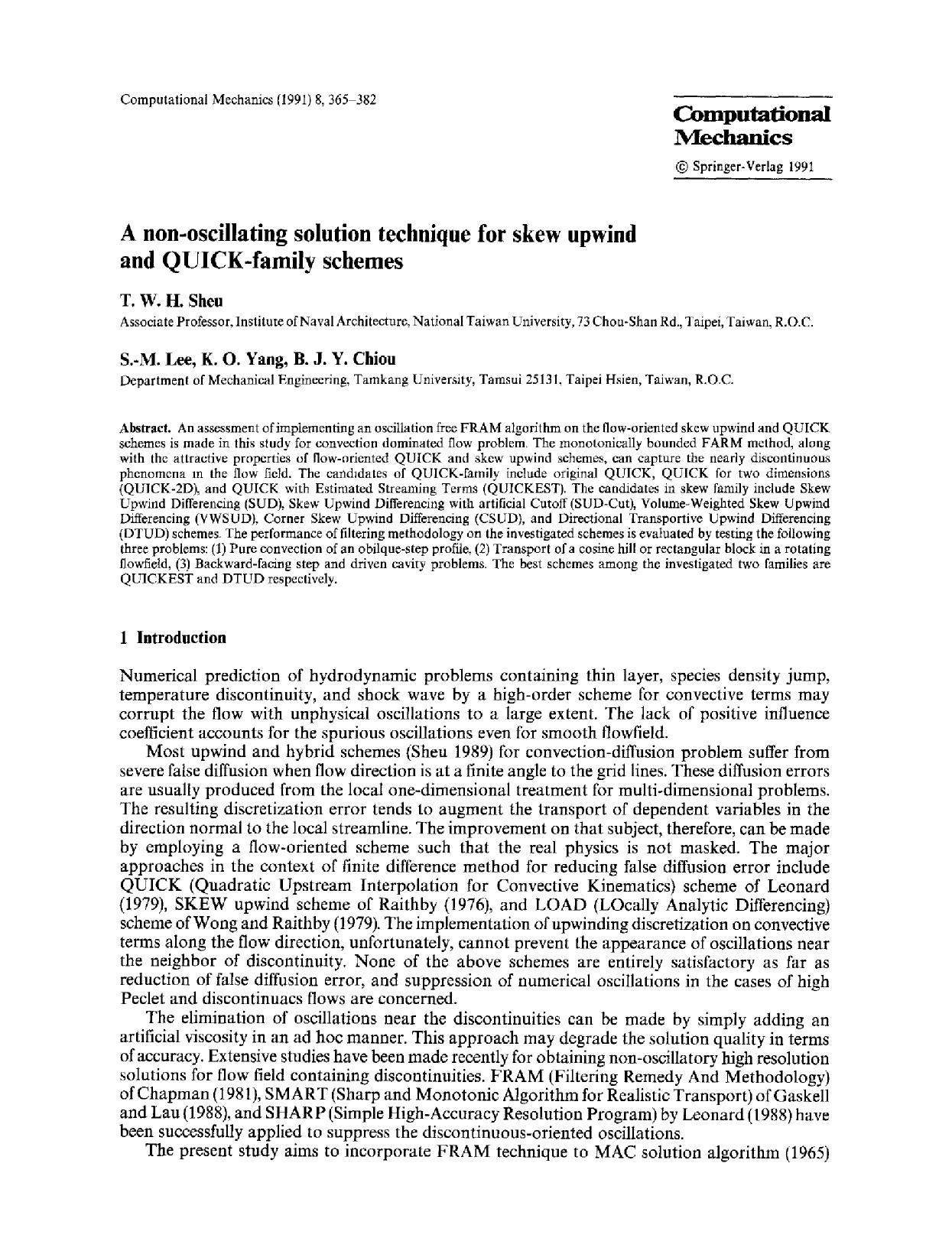 A non-oscillating solution technique for skew upwind and QUICK-family schemes by Unknown