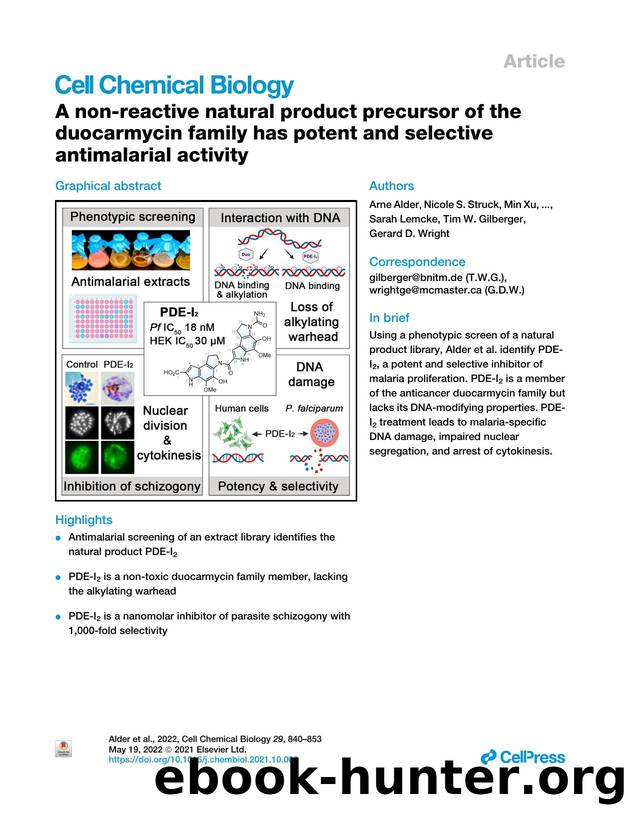 A non-reactive natural product precursor of the duocarmycin family has potent and selective antimalarial activity by unknow