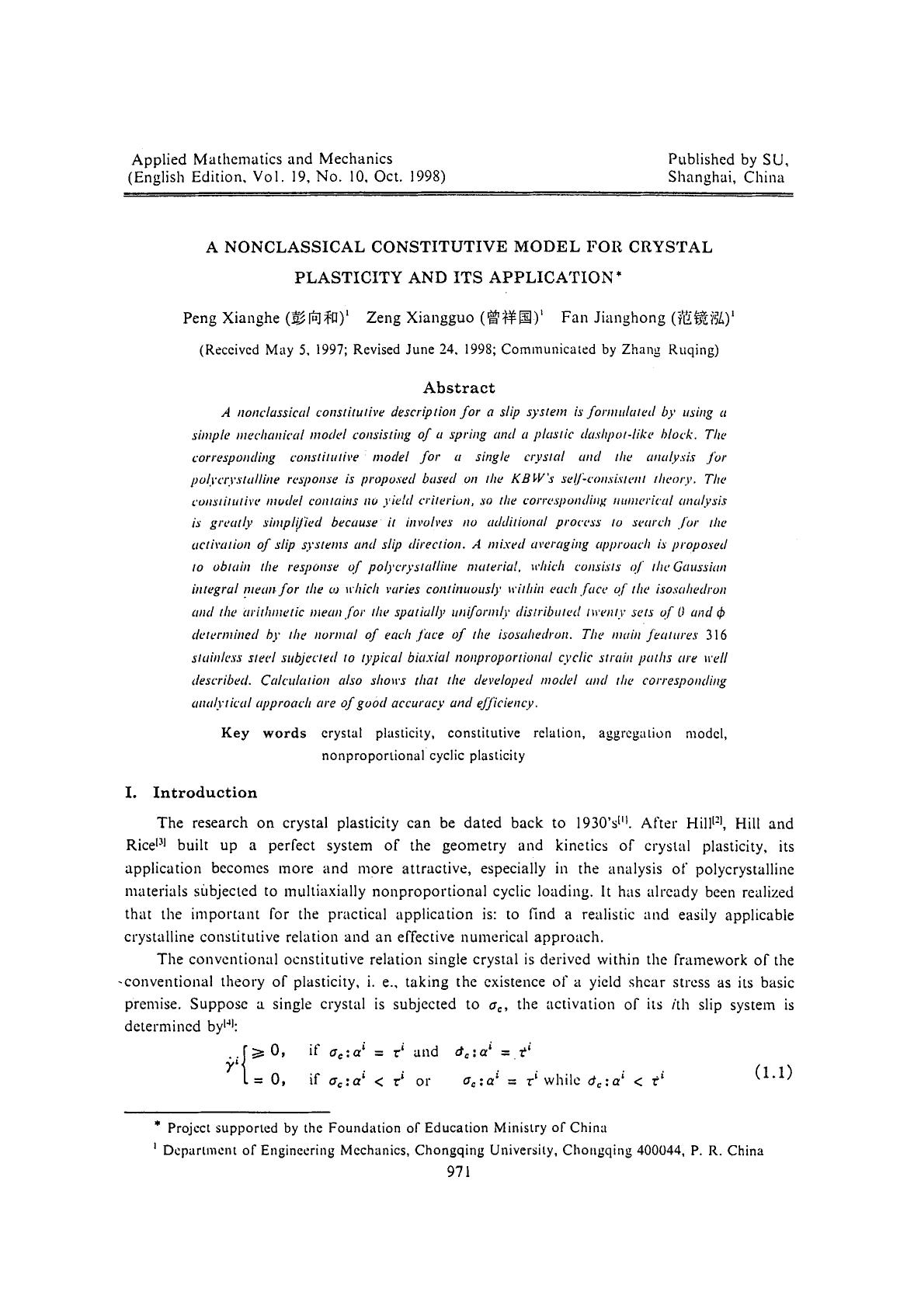 A nonclassical constitutive model for crystal plasticity and its application by Unknown