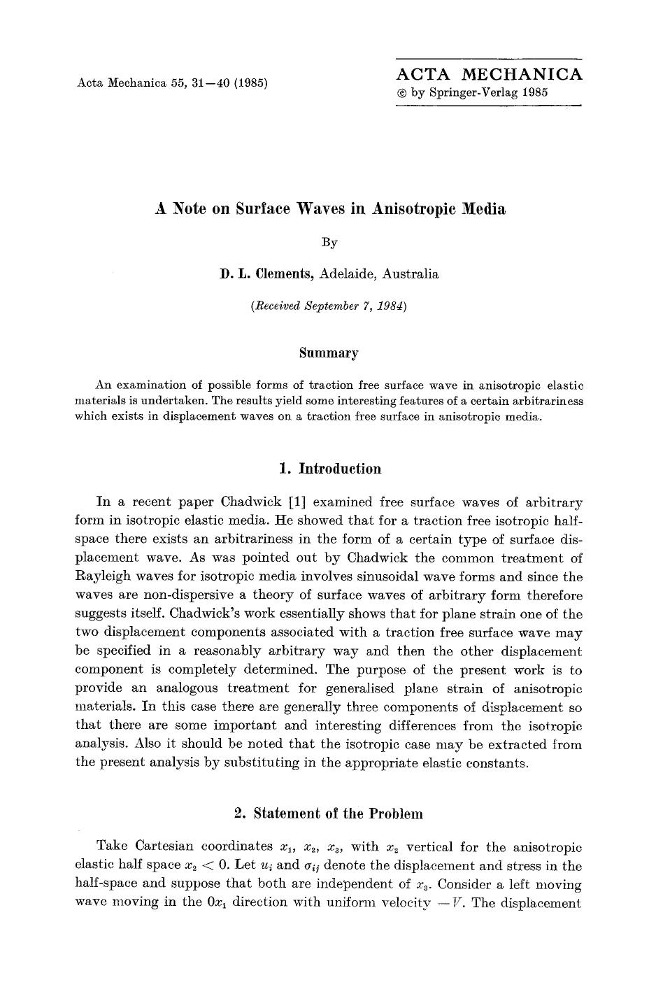 A note on surface waves in anisotropic media by Unknown