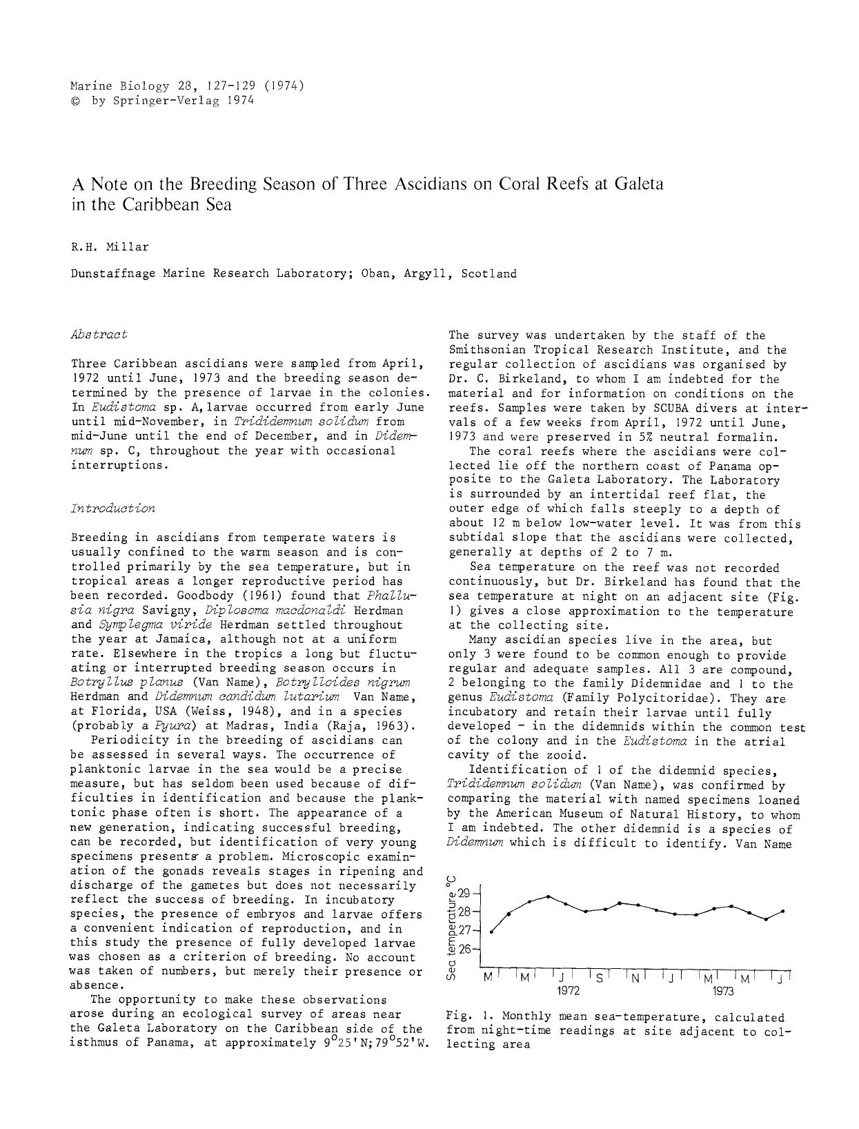 A note on the breeding season of three ascidians on coral reefs at Galeta in the Caribbean Sea by Unknown