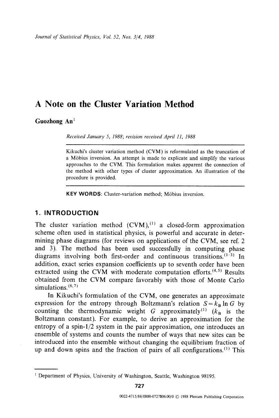 A note on the cluster variation method by Unknown