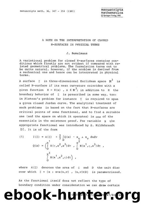 A note on the interpretation of closed H-surfaces in physical terms by Unknown