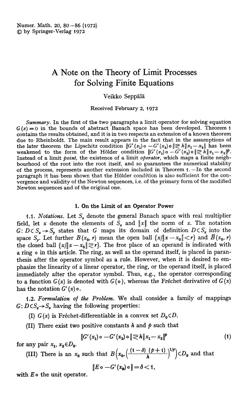 A note on the theory of limit processes for solving finite equations by Unknown