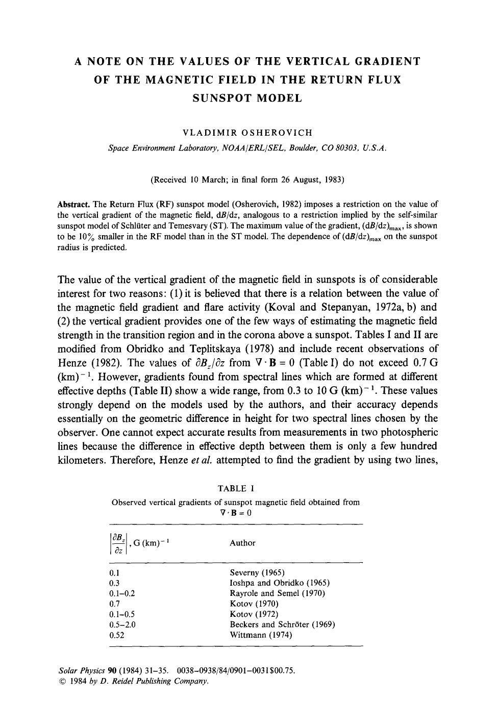 A note on the values of the vertical gradient of the magnetic field in the return flux sunspot model by Unknown