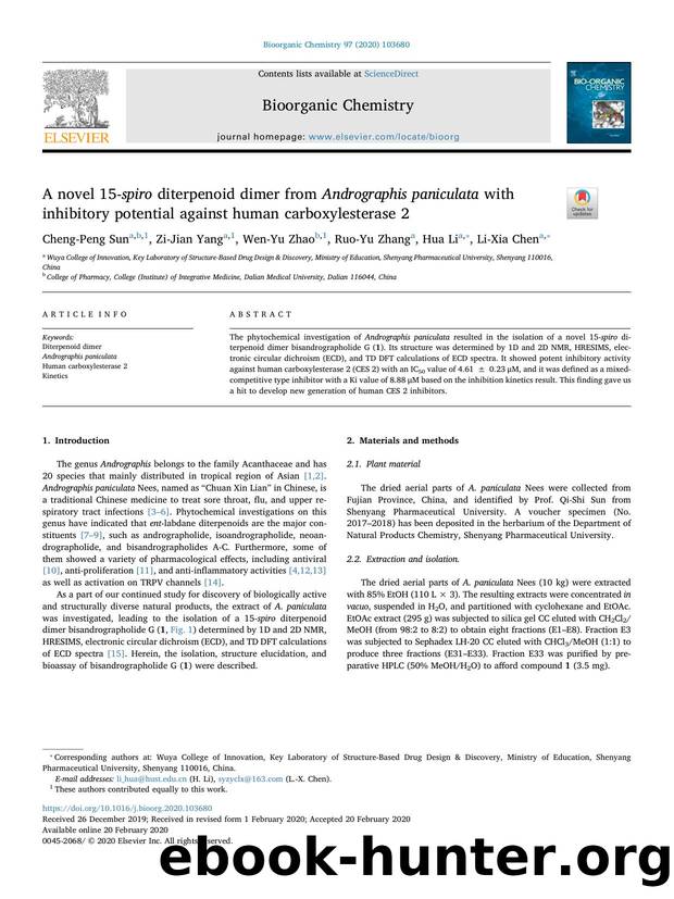 A novel 15-spiro diterpenoid dimer from Andrographis paniculata with inhibitory potential against human carboxylesterase 2 by Cheng-Peng Sun & Zi-Jian Yang & Wen-Yu Zhao & Ruo-Yu Zhang & Hua Li & Li-Xia Chen