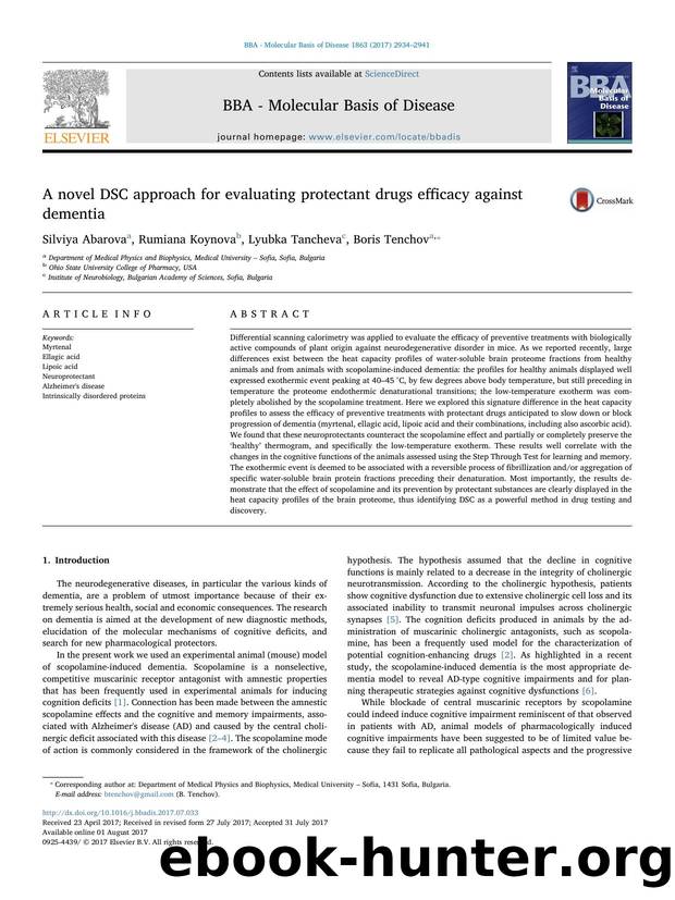 A novel DSC approach for evaluating protectant drugs efficacy against dementia by Silviya Abarova & Rumiana Koynova & Lyubka Tancheva & Boris Tenchov