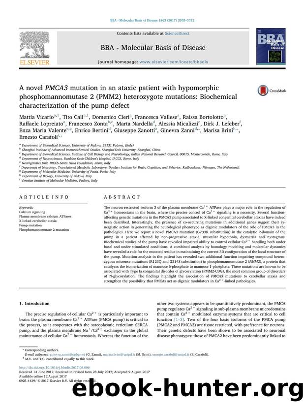 A novel PMCA3 mutation in an ataxic patient with hypomorphic phosphomannomutase 2 (PMM2) heterozygote mutations_ Biochemical characterization of the pump defect by unknow