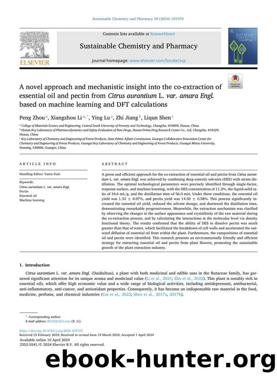 A novel approach and mechanistic insight into the co-extraction of essential oil and pectin from Citrus aurantium L. var. amara Engl. based on machine learning and DFT calculations by Peng Zhou