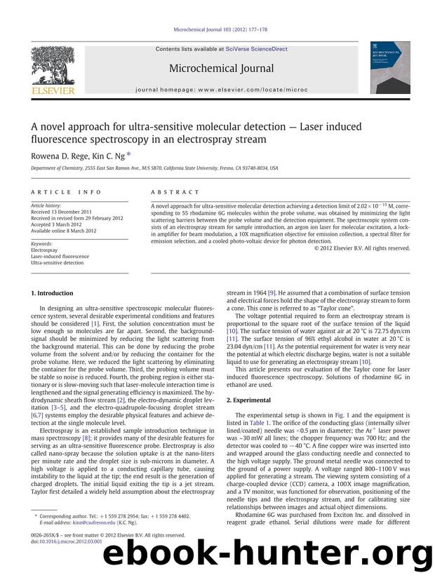 A novel approach for ultra-sensitive molecular detection â Laser induced fluorescence spectroscopy in an electrospray stream by Rowena D. Rege & Kin C. Ng