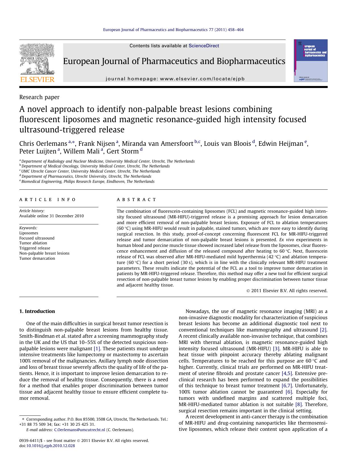 A novel approach to identify non-palpable breast lesions combining fluorescent liposomes and magnetic resonance-guided high intensity focused ultrasound-triggered release by unknow