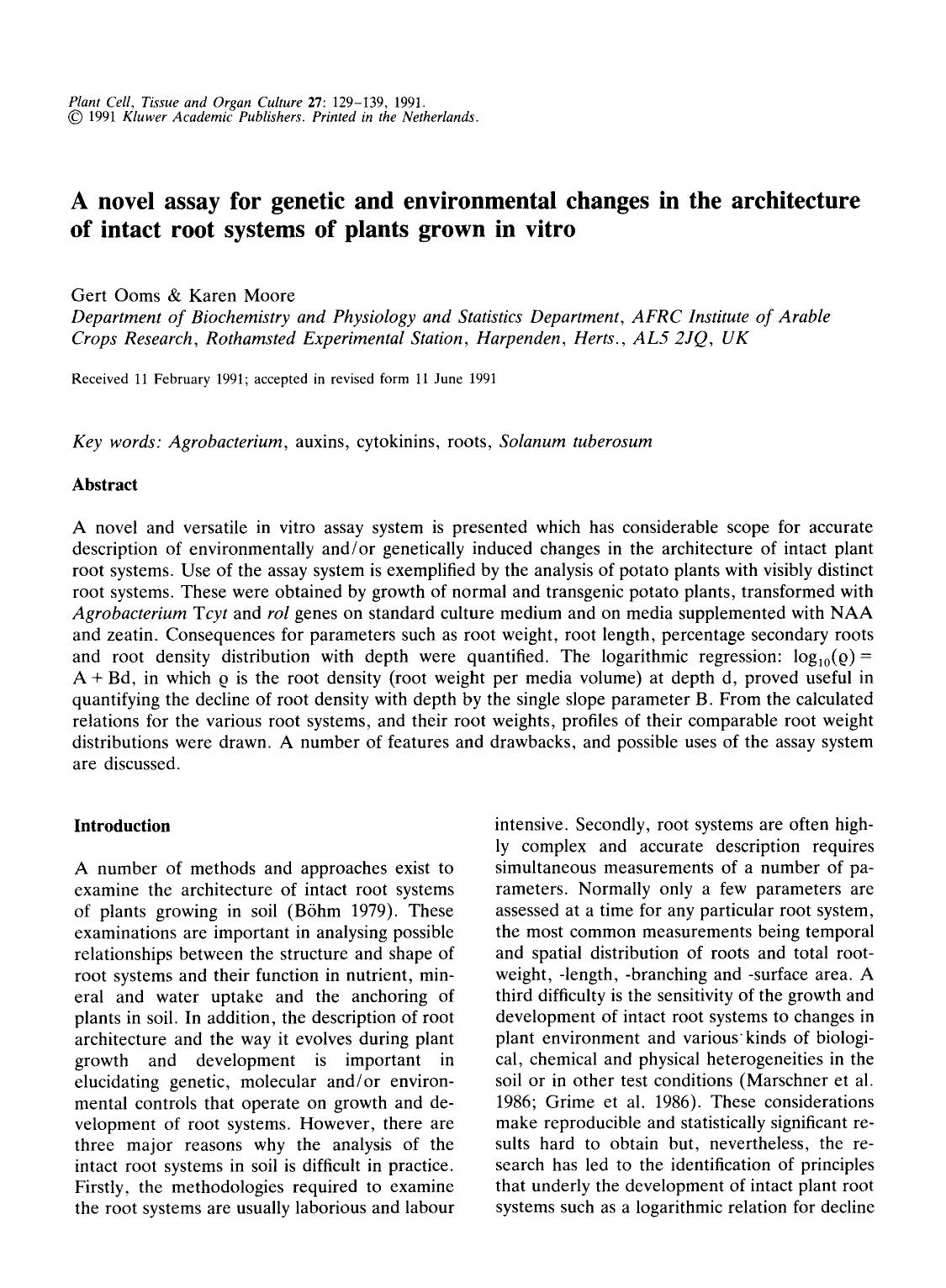 A novel assay for genetic and environmental changes in the architecture of intact root systems of plants grown in vitro by Unknown
