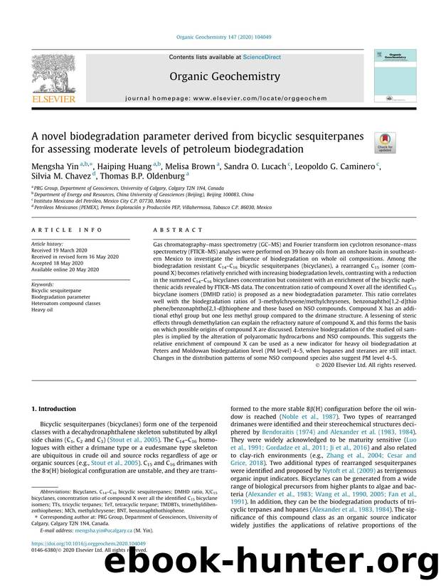 A novel biodegradation parameter derived from bicyclic sesquiterpanes for assessing moderate levels of petroleum biodegradation by unknow