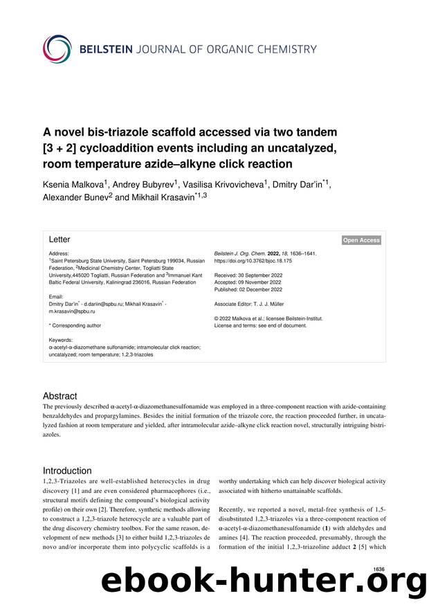 A novel bis-triazole scaffold accessed via two tandem [3 + 2] cycloaddition events including an uncatalyzed, room temperature azideâalkyne click reaction by unknow