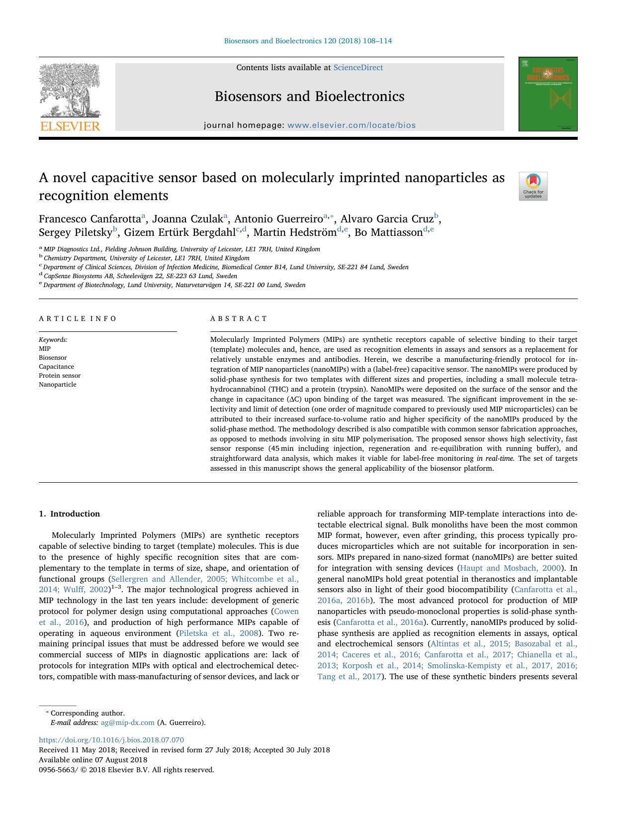 A novel capacitive sensor based on molecularly imprinted nanoparticles as recognition elements by unknow