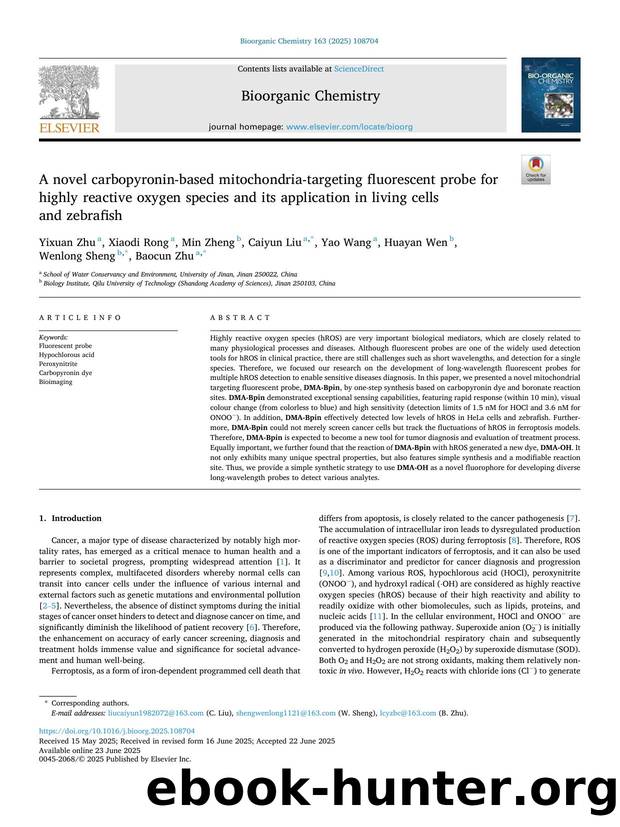 A novel carbopyronin-based mitochondria-targeting fluorescent probe for highly reactive oxygen species and its application in living cells and zebrafish by unknow