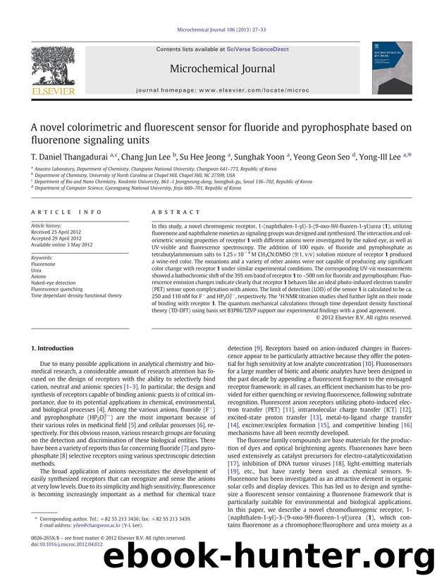 A novel colorimetric and fluorescent sensor for fluoride and pyrophosphate based on fluorenone signaling units by T. Daniel Thangadurai & Chang Jun Lee & Su Hee Jeong & Sunghak Yoon & Yeong Geon Seo & Yong-Ill Lee