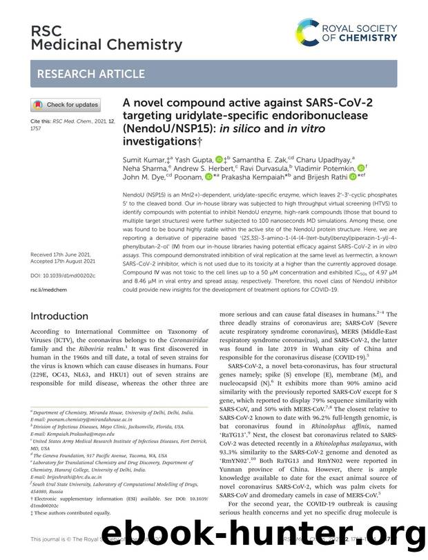 A novel compound active against SARS-CoV-2 targeting uridylate-specific endoribonuclease (NendoUNSP15): in silico and in vitro investigations by unknow