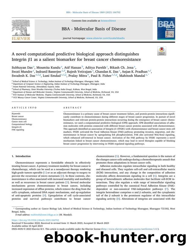 A novel computational predictive biological approach distinguishes Integrin Î²1 as a salient biomarker for breast cancer chemoresistance by unknow