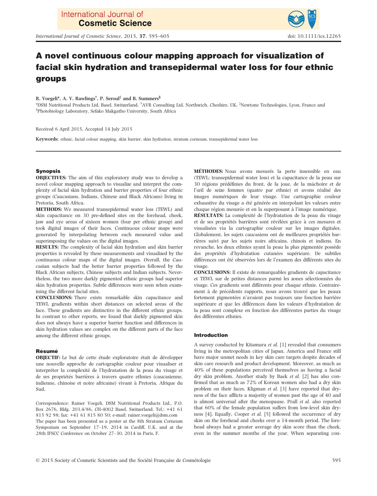 A novel continuous colour mapping approach for visualization of facial skin hydration and transepidermal water loss for four ethnic groups by Unknown