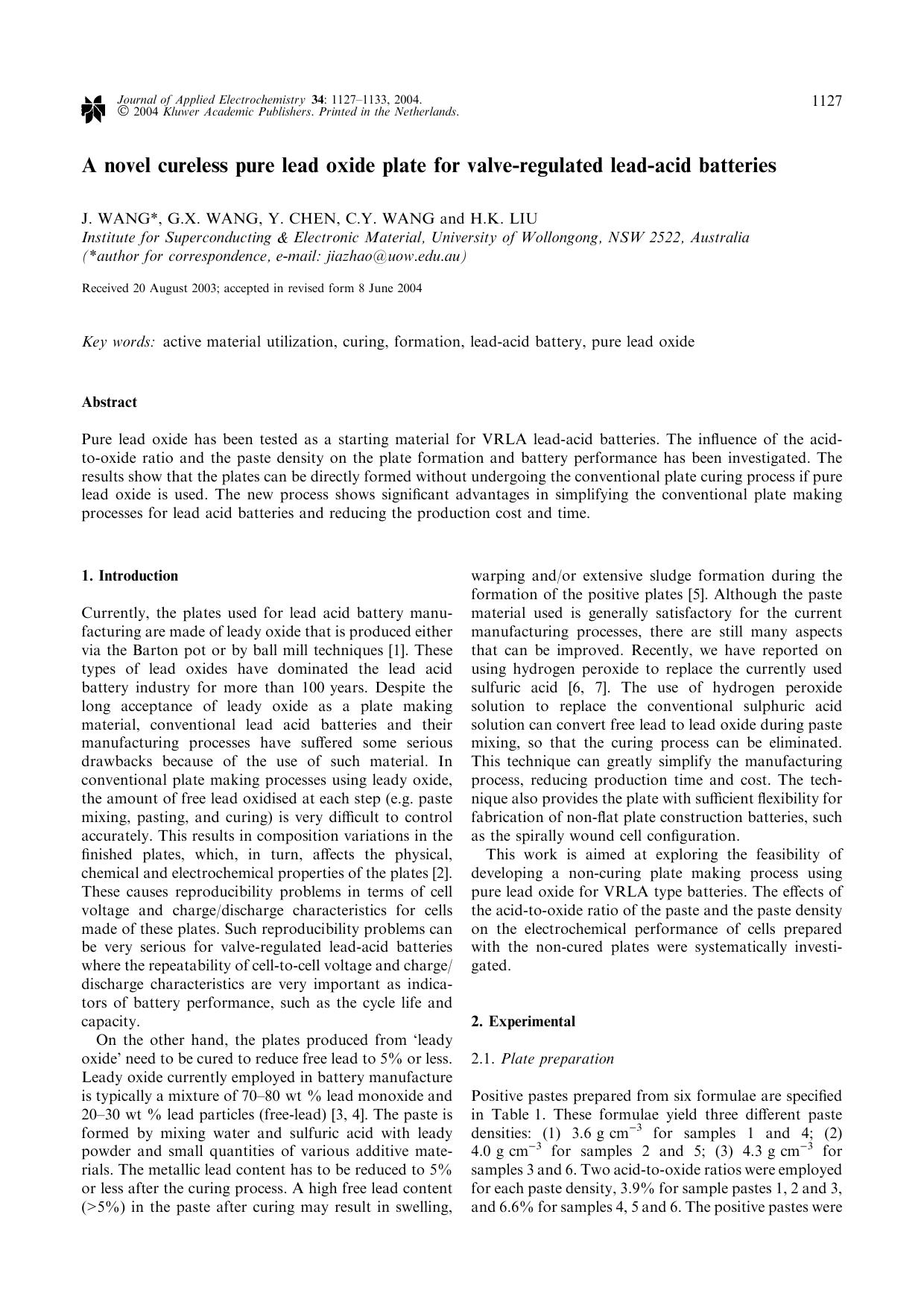 A novel cureless pure lead oxide plate for valve-regulated lead-acid batteries by Unknown