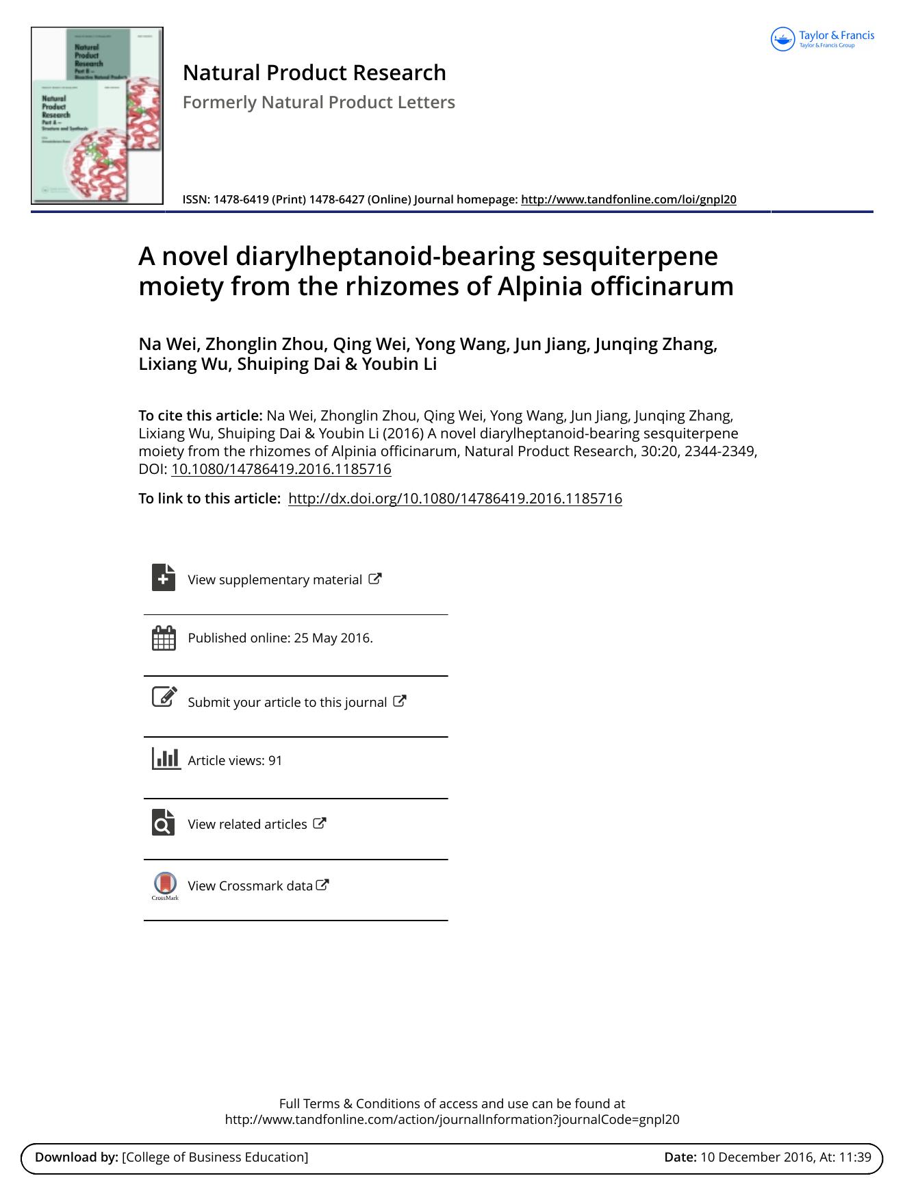 A novel diarylheptanoid-bearing sesquiterpene moiety from the rhizomes of Alpinia officinarum by unknow