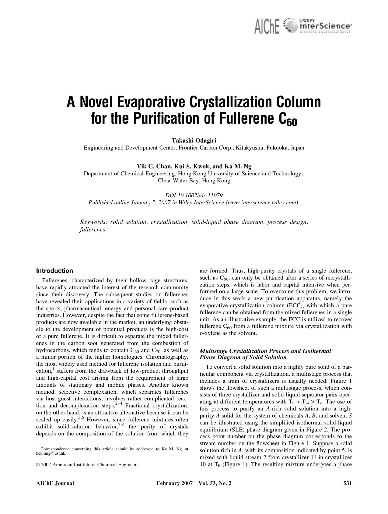 A novel evaporative crystallization column for the purification of fullerene C60 by Unknown
