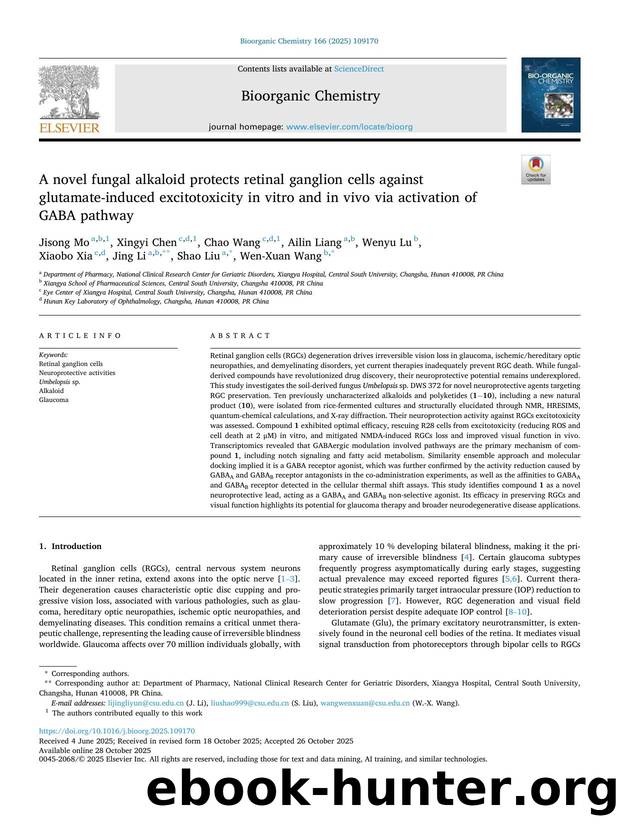 A novel fungal alkaloid protects retinal ganglion cells against glutamate-induced excitotoxicity in vitro and in vivo via activation of GABA pathway by unknow