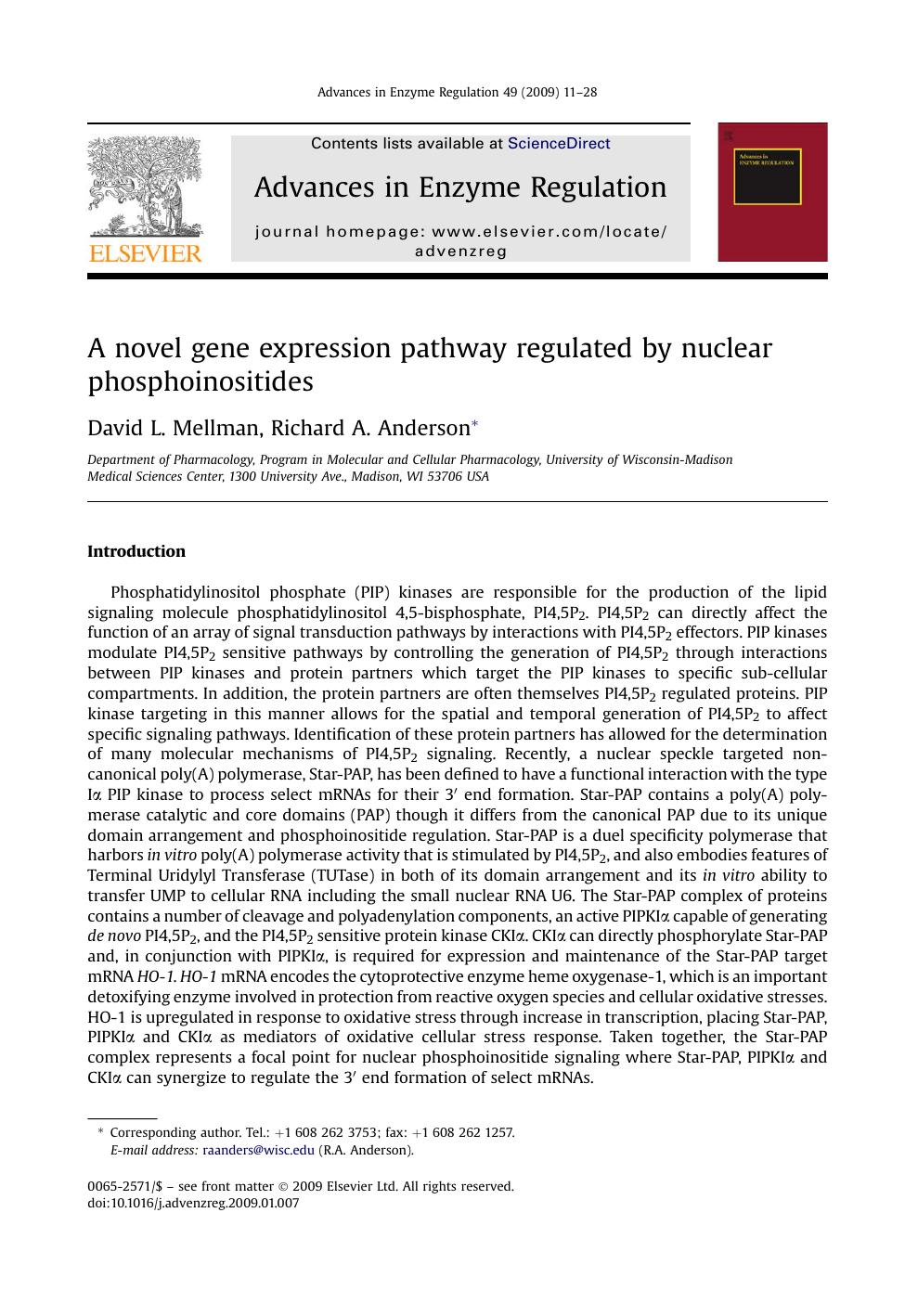 A novel gene expression pathway regulated by nuclear phosphoinositides by David L. Mellman; Richard A. Anderson