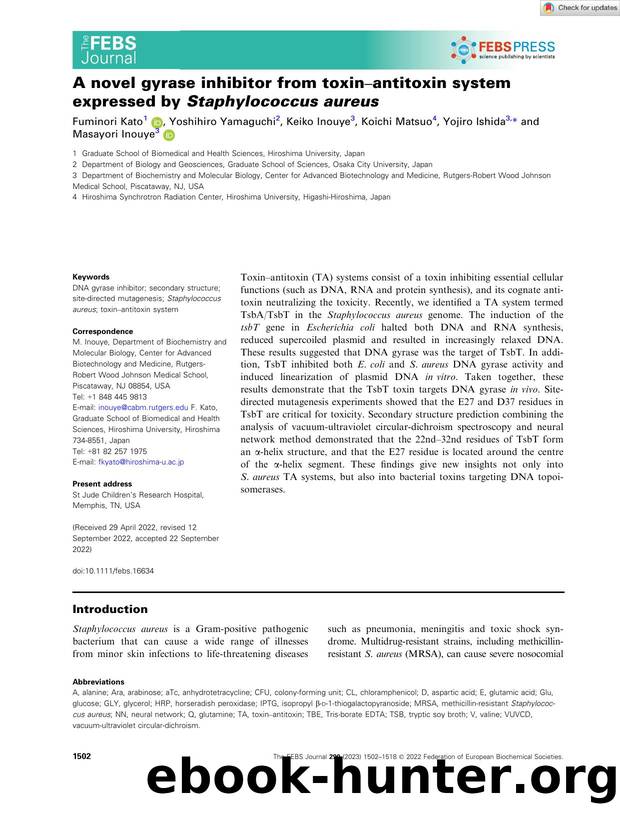 A novel gyrase inhibitor from toxinâantitoxin system expressed by Staphylococcus aureus by Unknown