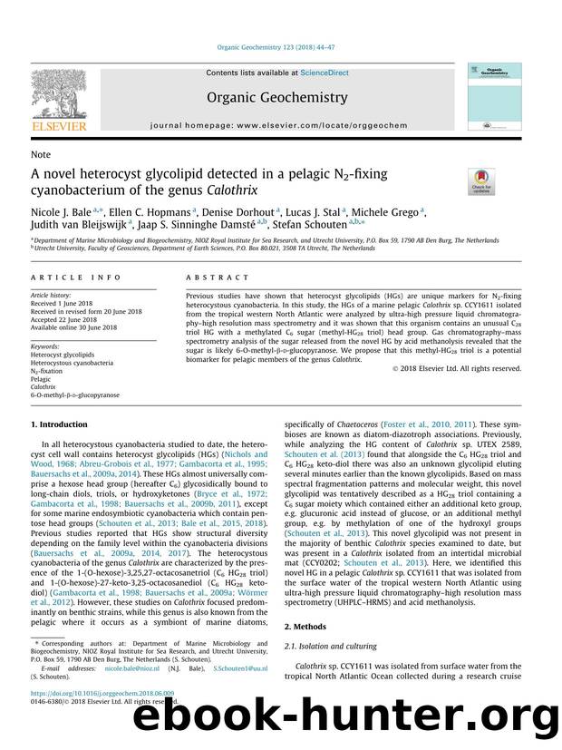 A novel heterocyst glycolipid detected in a pelagic N2-fixing cyanobacterium of the genus Calothrix by unknow