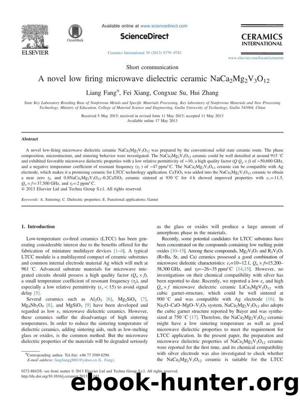 A novel low firing microwave dielectric ceramic NaCa2Mg2V3O12 by Liang Fang & Fei Xiang & Congxue Su & Hui Zhang