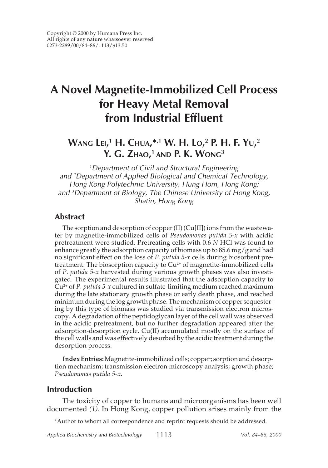 A novel magnetite-immobilized cell process for heavy metal removal from industrial effluent by Unknown