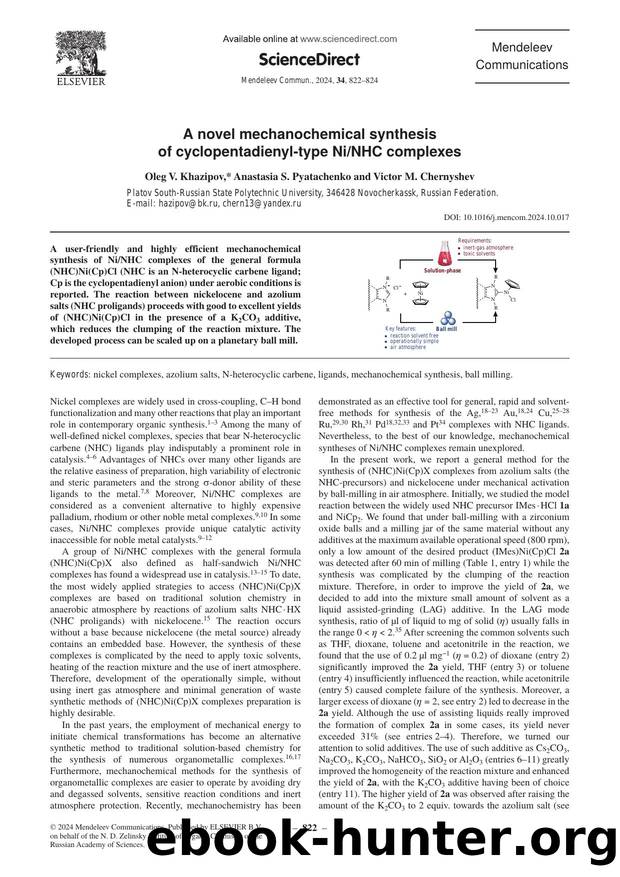A novel mechanochemical synthesis of cyclopentadienyl-type NiNHC complexes by Oleg V. Khazipov