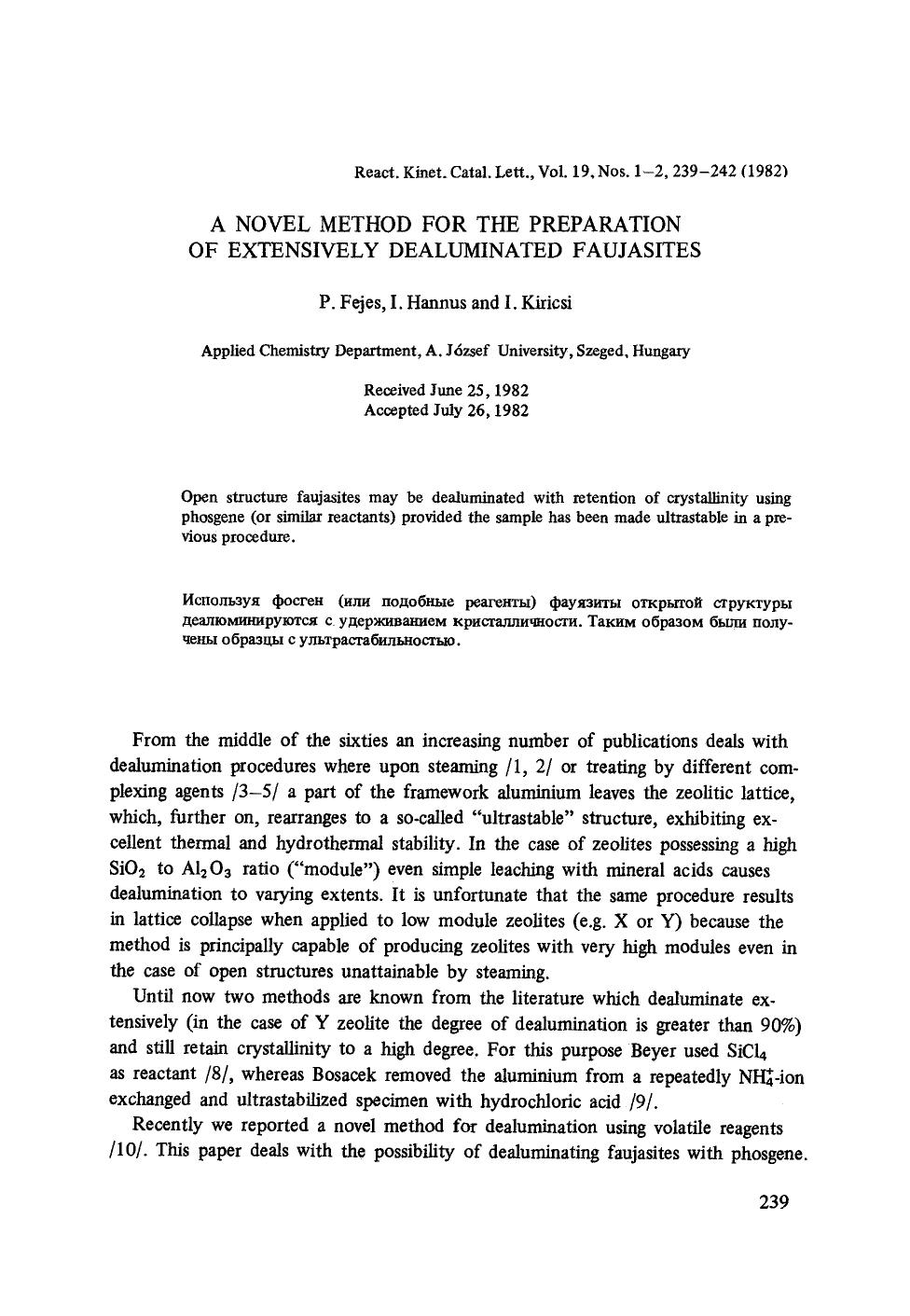 A novel method for the preparation of extensively dealuminated faujasites by Unknown